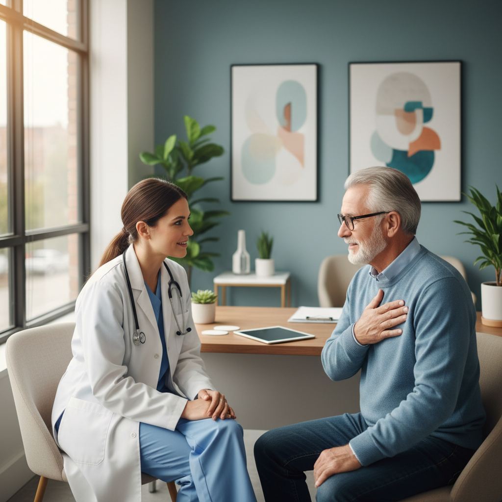 Interação empática entre médico e paciente em ambiente clínico acolhedor